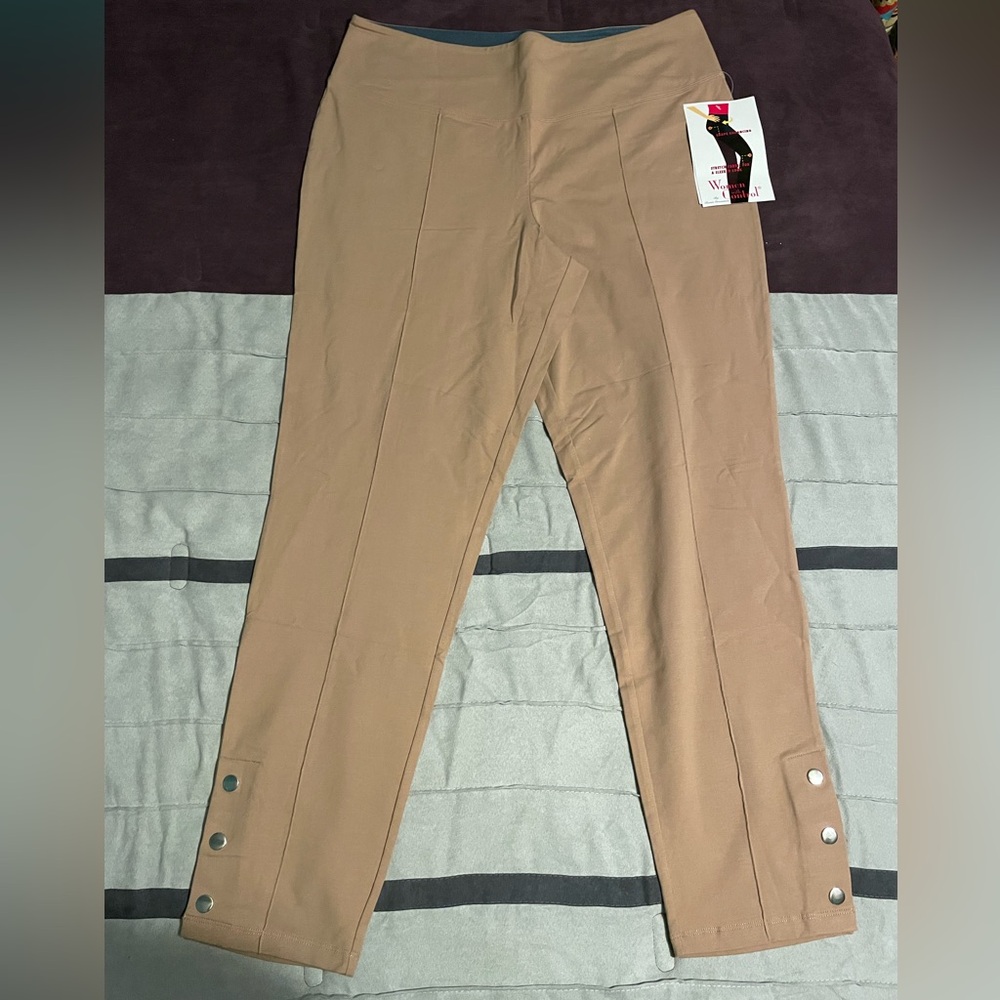 Women with Control Tan Tummy Control Pintuck Front Pants